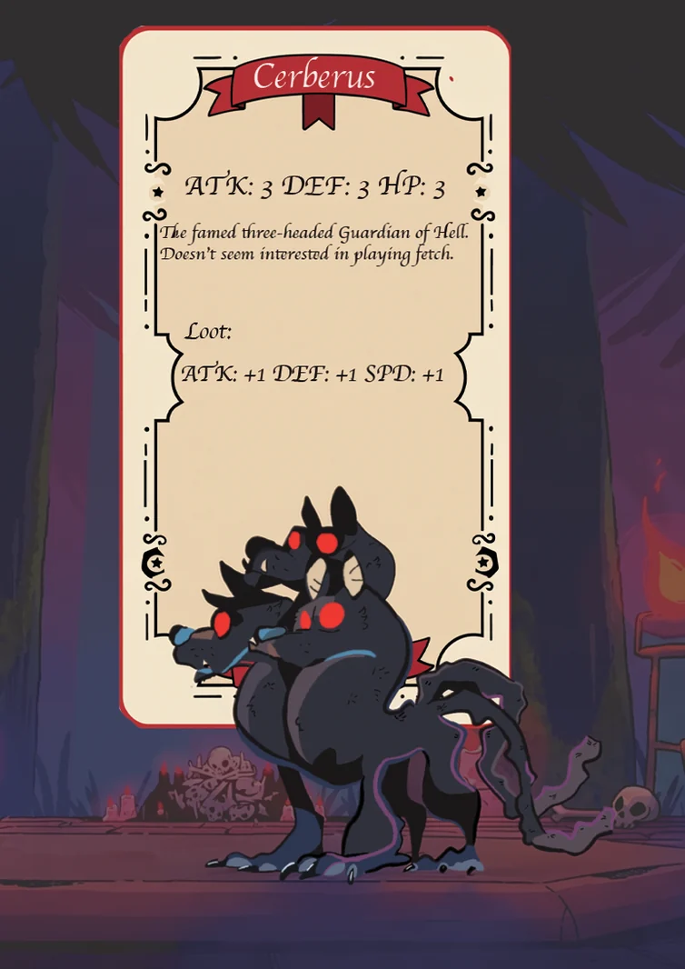 Bestiary card: Cerberus, the three-headed guardian of Hell