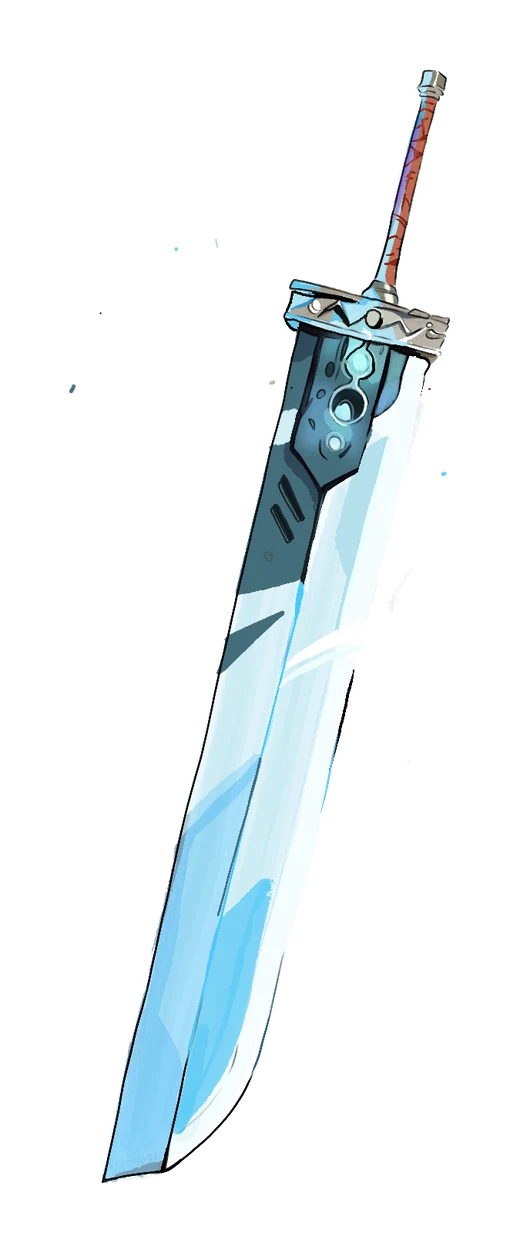 Painted study of a tall crystal-blue sword